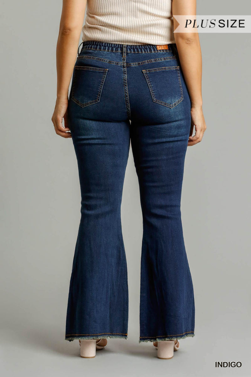 Plus Size High Rise Stretch Denim Wide Leg Flare Jeans - AM APPAREL