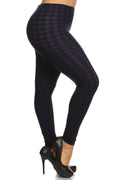 Plus Size Houndstooth Graphic Print High Waist Leggings - AM APPAREL