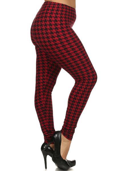 Plus Size Houndstooth Print High Waisted Full Length Leggings. - AM APPAREL