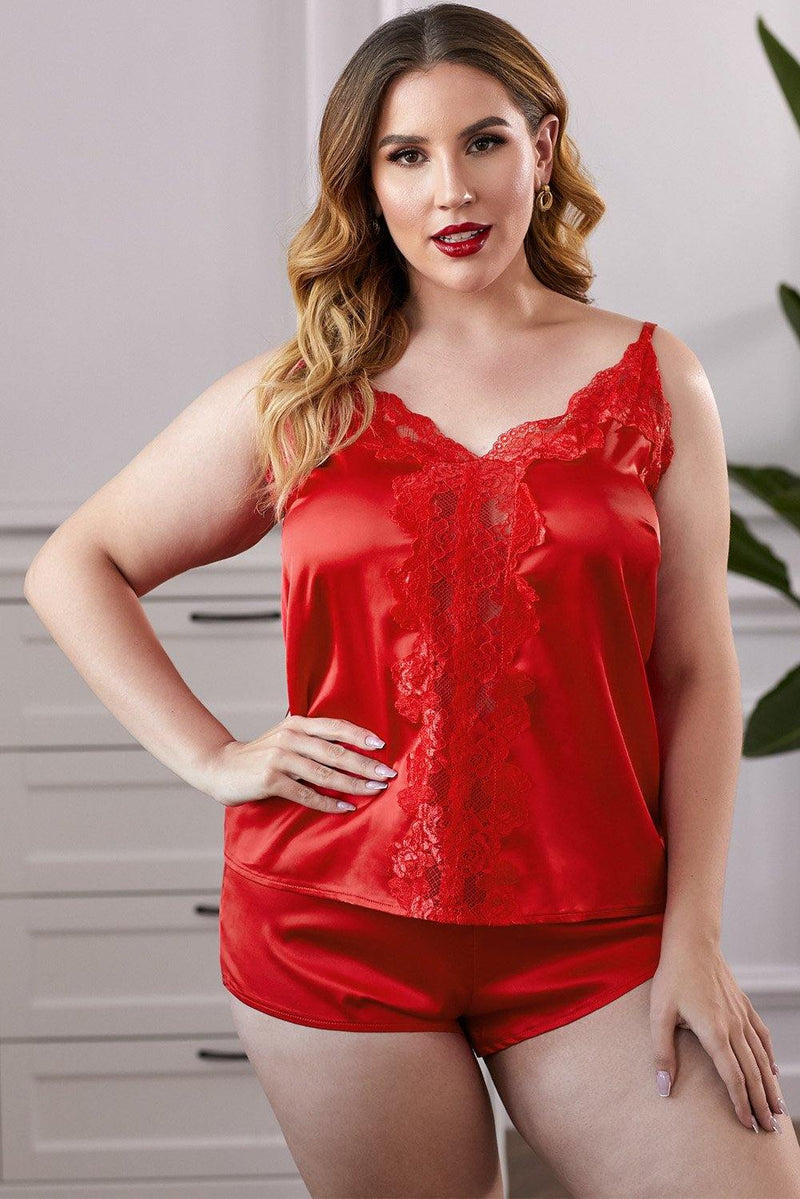 Plus Size Satin Cami Shorts Set - AM APPAREL