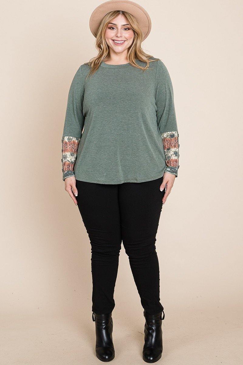 Plus Size Solid Casual Long Sleeves Top - AM APPAREL