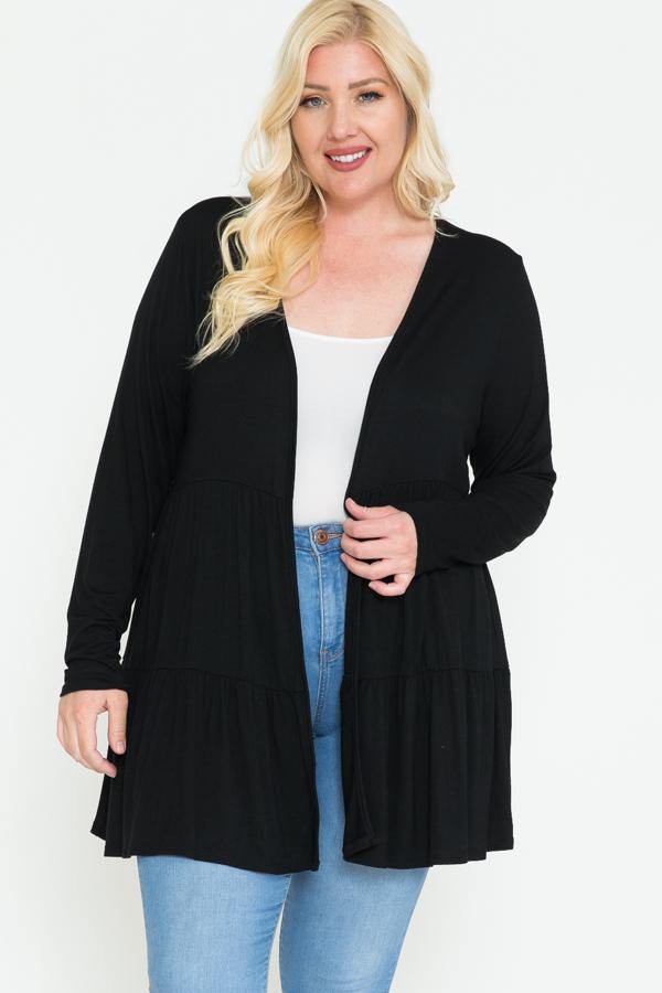 Plus Size Solid Long Sleeve Cardigan - AM APPAREL