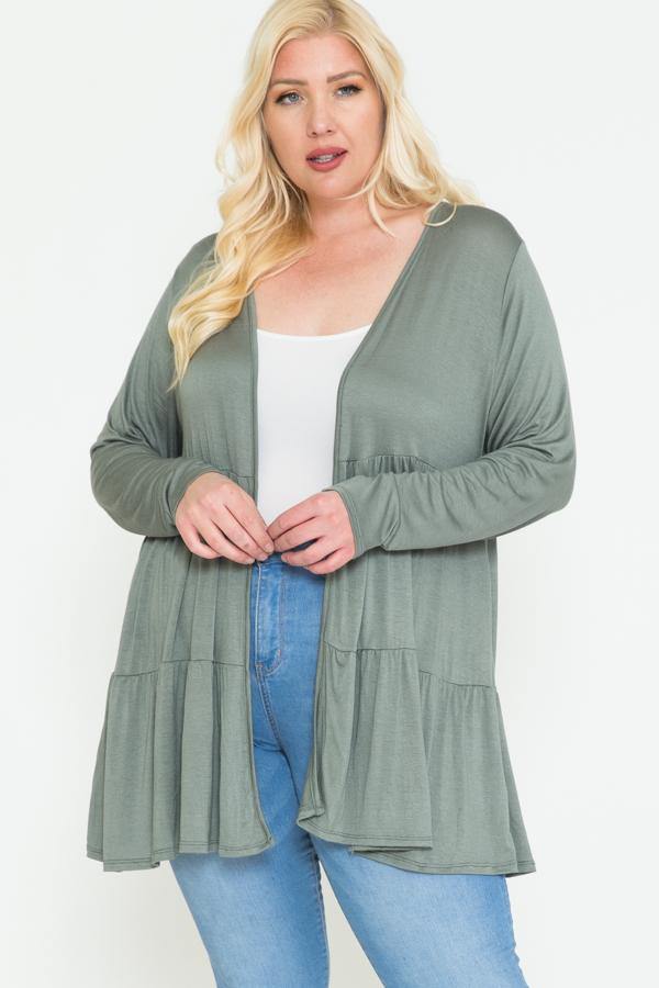 Plus Size Solid Long Sleeve Cardigan - AM APPAREL