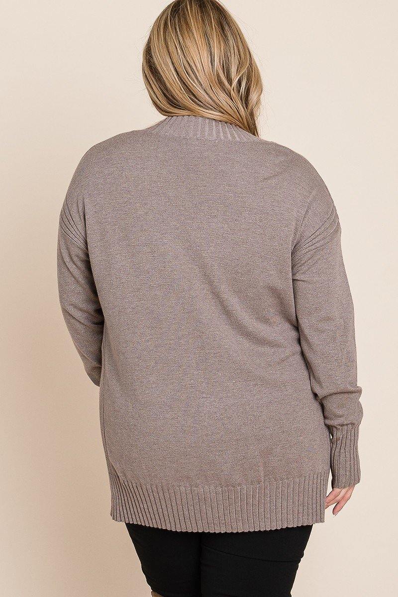 Plus Size Solid V Neck Two Tone Sweater - AM APPAREL