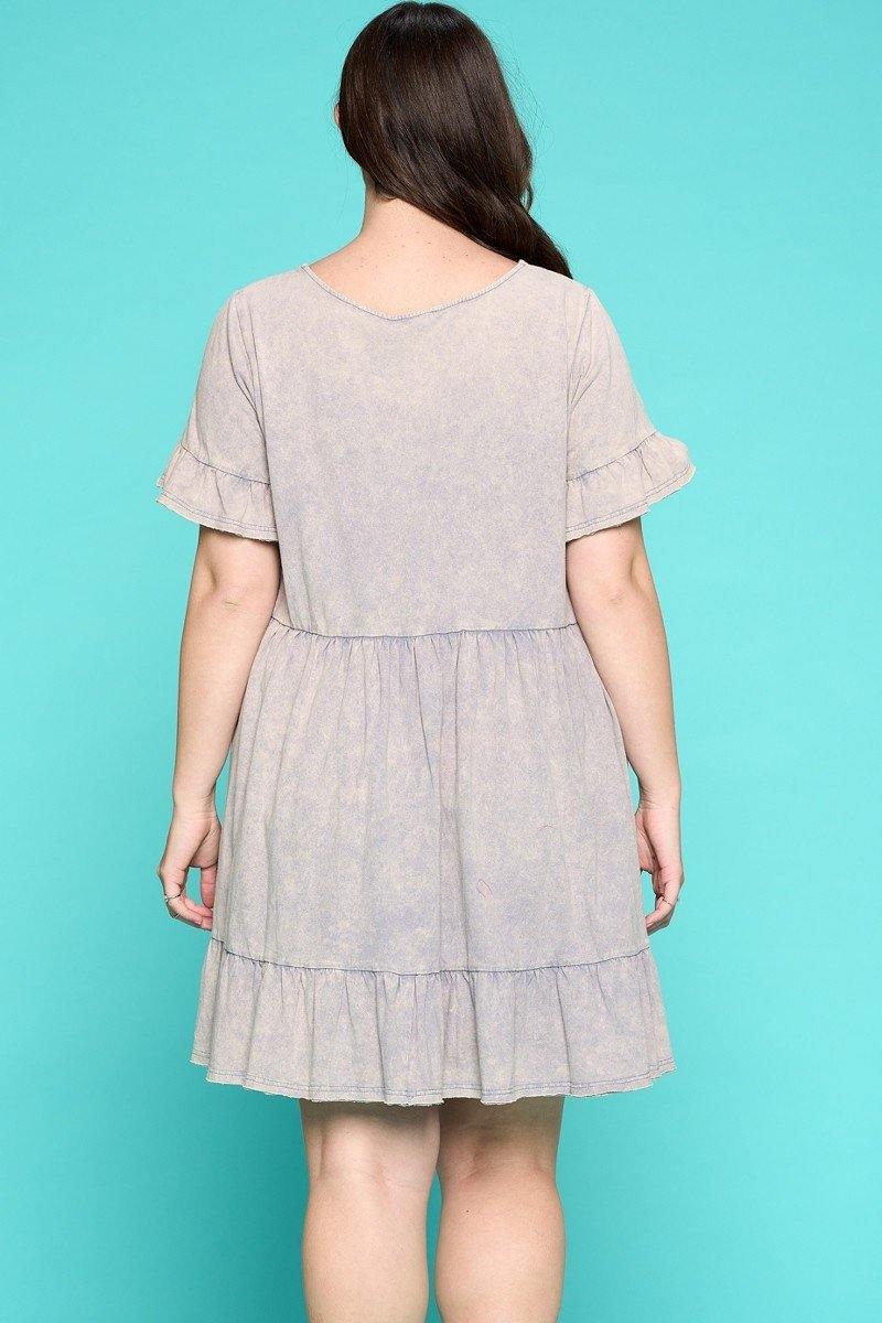 Plus Size Solid Washed Knit Tiered Mini Dress - AM APPAREL
