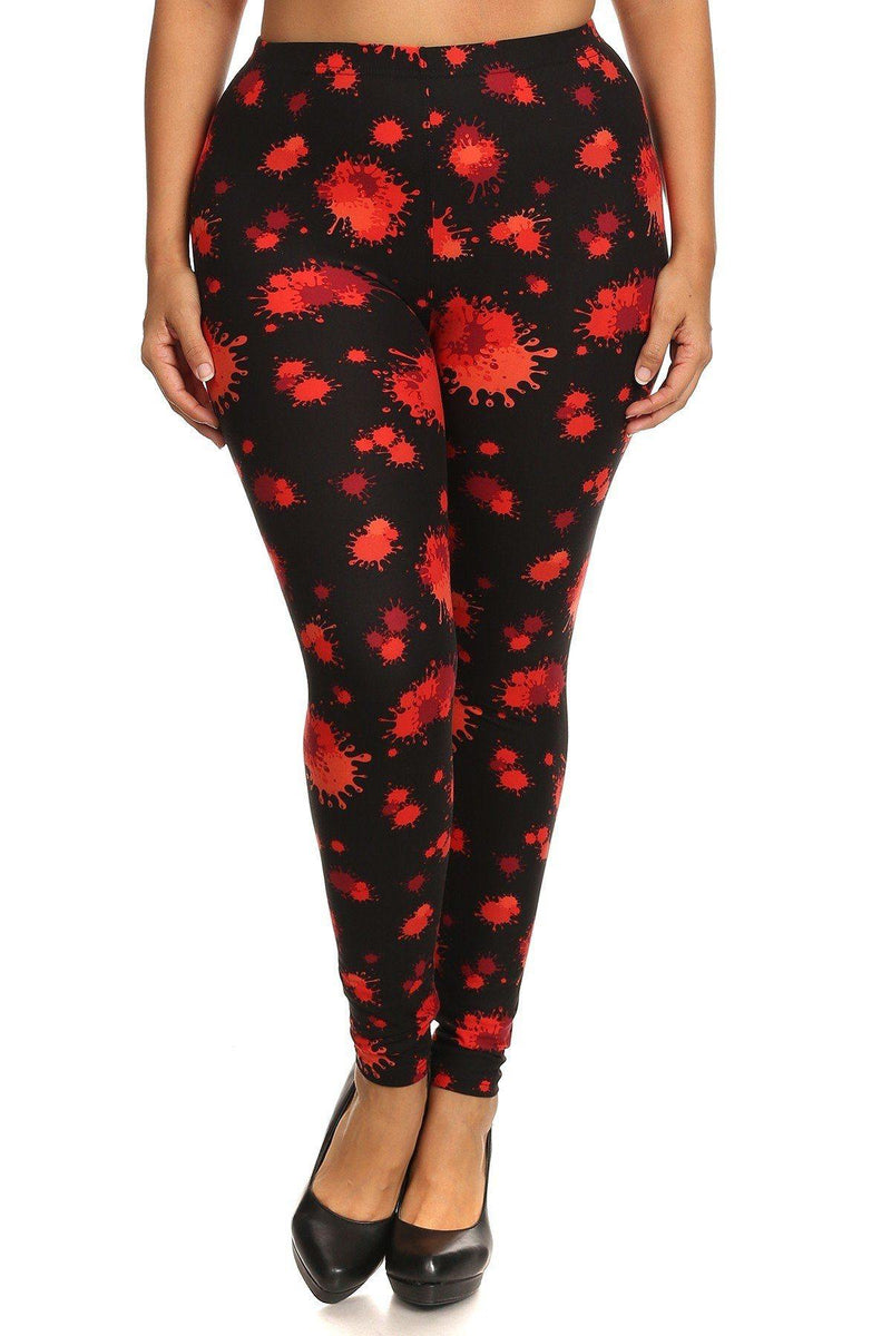 Plus Size Splatter Print, Full Length Leggings In A Slim Fitting Style With A Banded High Waist - AM APPAREL