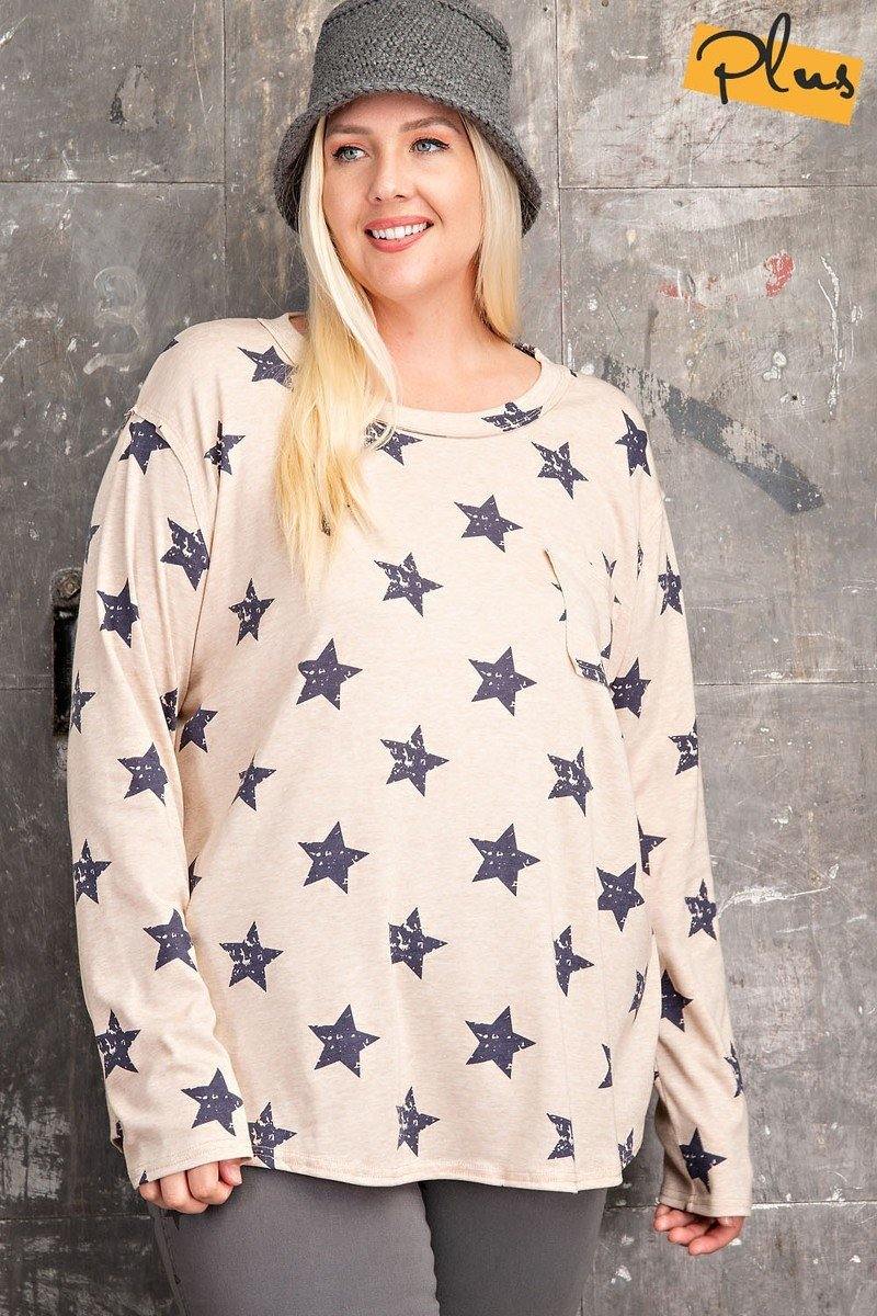 Plus Size Star Printed Poly Rayon Loose Fit Top - AM APPAREL