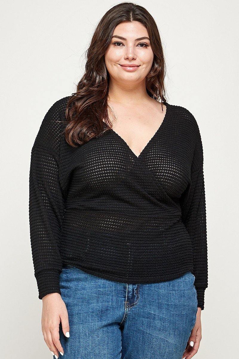 Plus Size Textured Waffle Sweater Knit Top - AM APPAREL