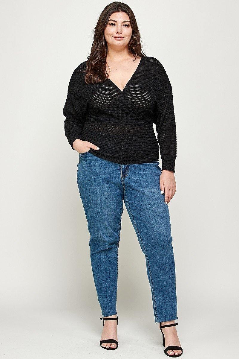 Plus Size Textured Waffle Sweater Knit Top - AM APPAREL