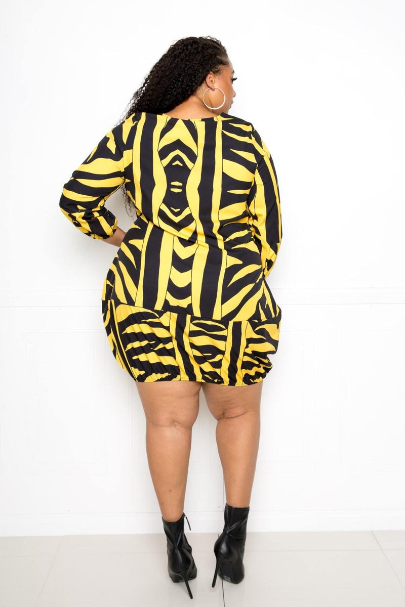 Plus Size Zebra Print Bubbled Dress - AM APPAREL