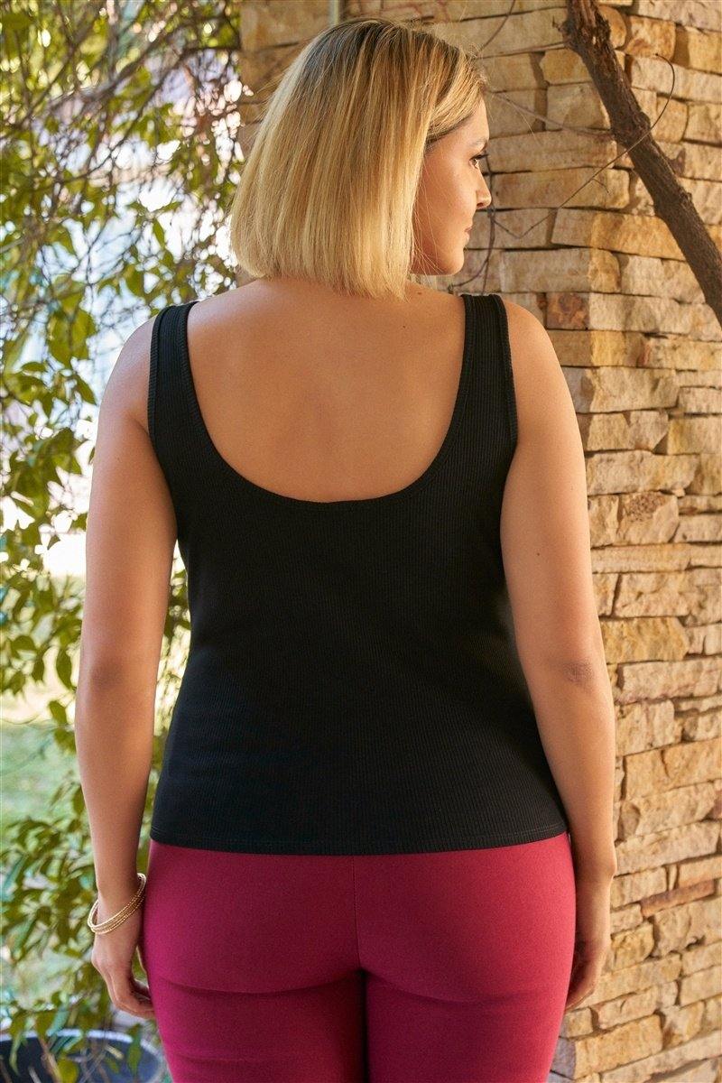 Plus Sleeveless Round Neck With Split Detail Ribbed Top - AM APPAREL