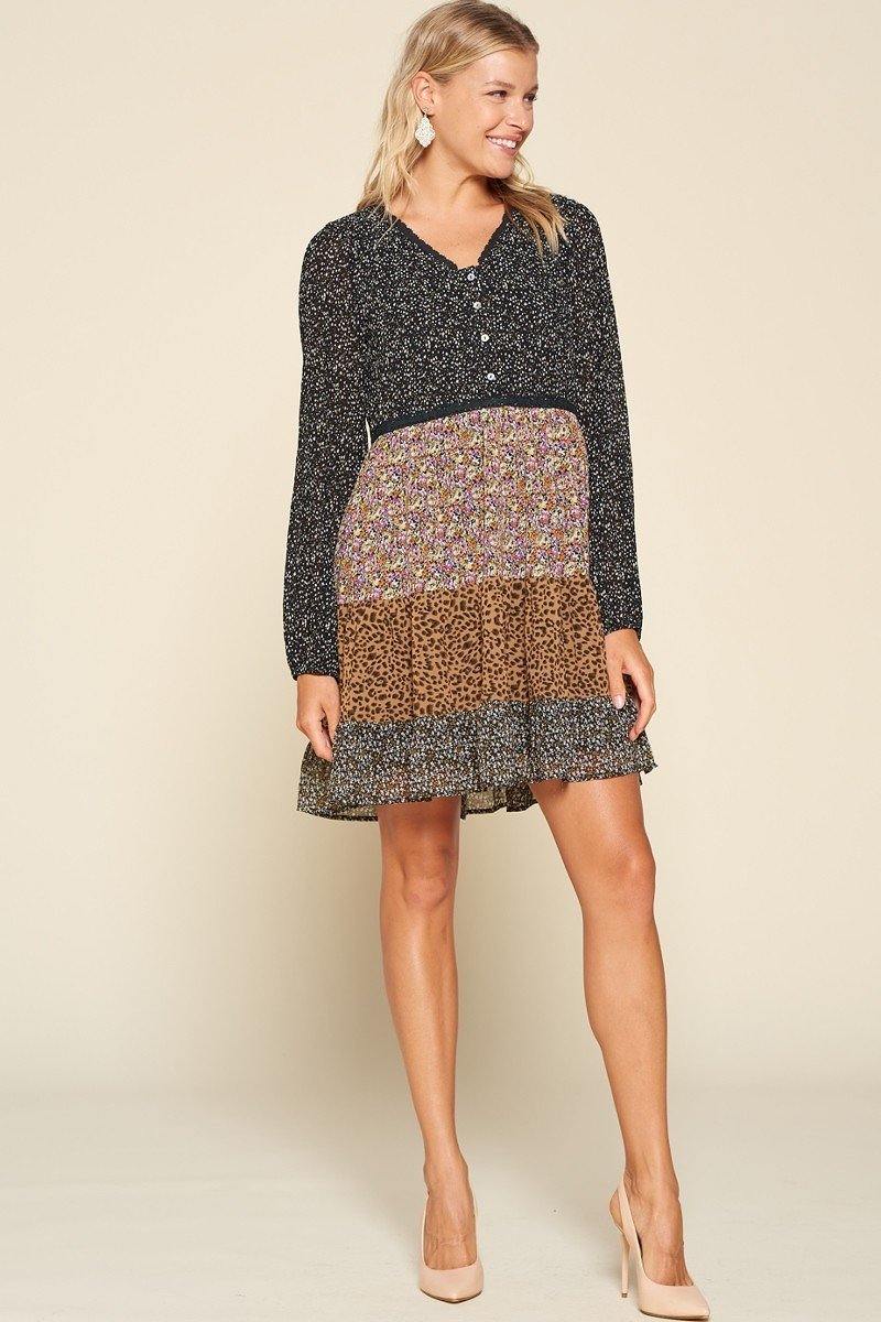 Printed Block Woven Summer Mini Dress - AM APPAREL