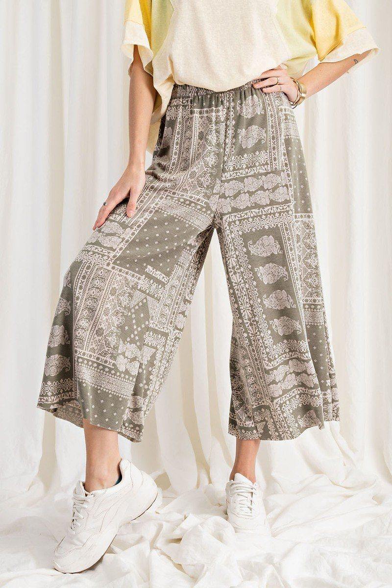 Printed Terry Knit Wide Leg Comfy Pants - AM APPAREL