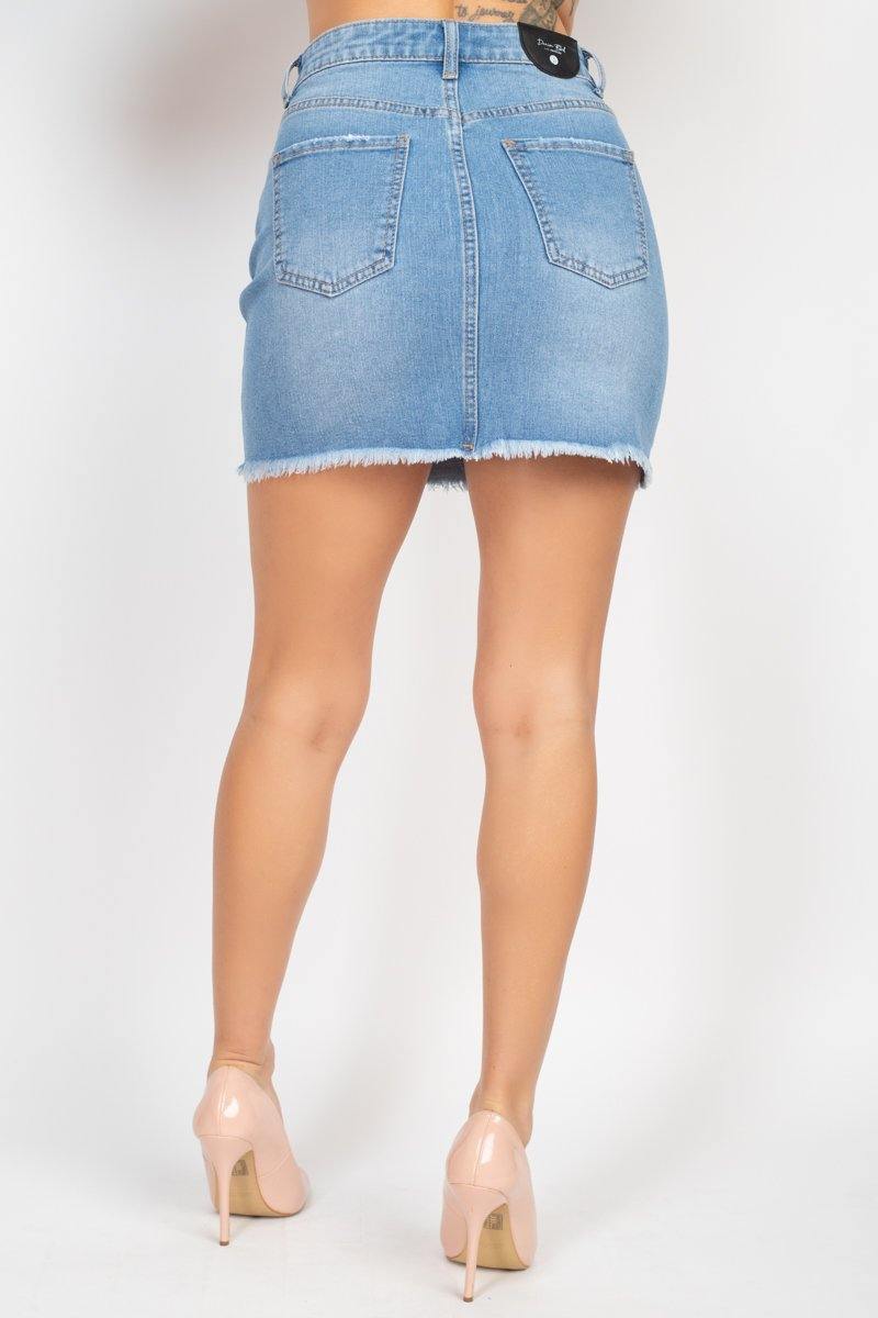 Ripped Sequin Denim Mini Skirt - AM APPAREL