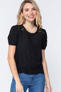 Short Sleeve Pleated Woven Top - AM APPAREL