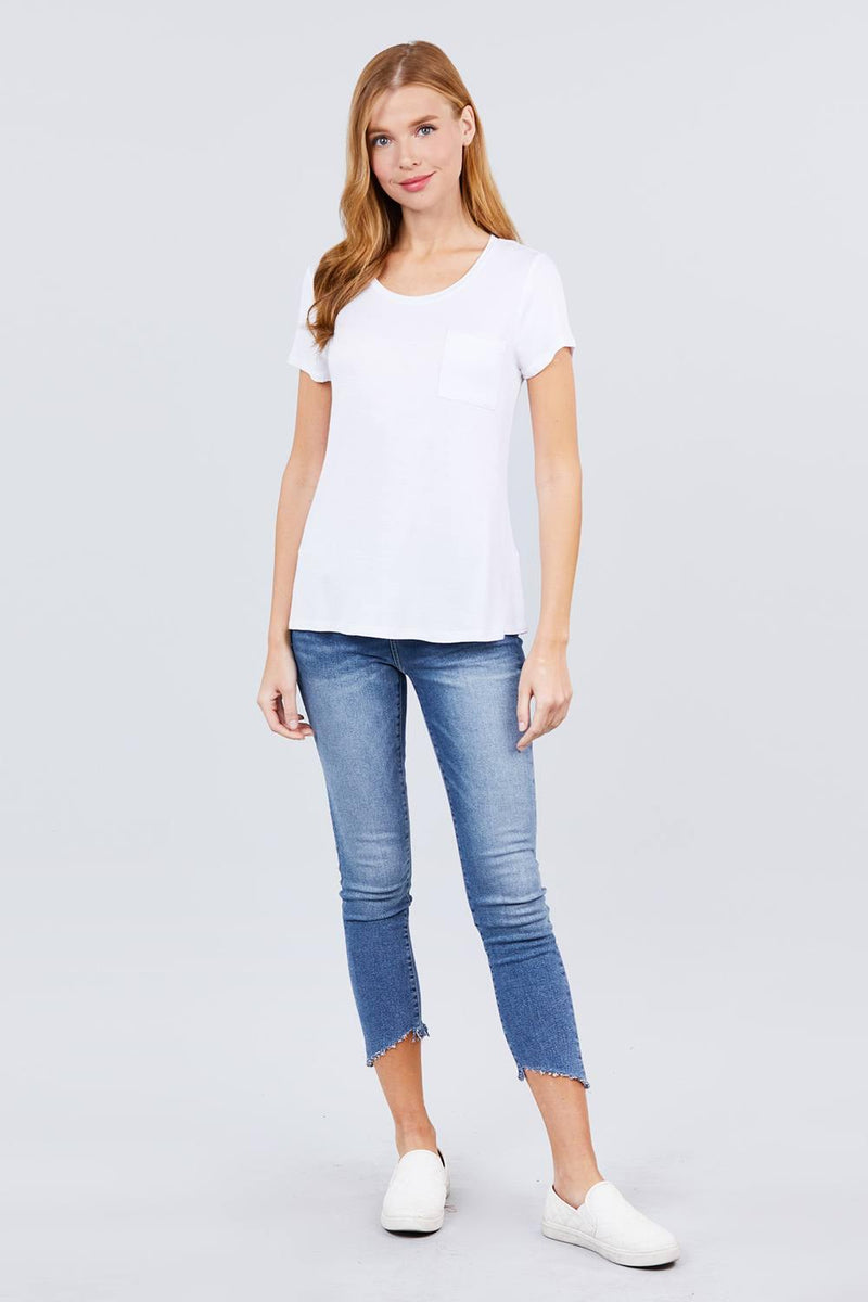 Short Sleeve Scoop Neck Top With Pocket - AM APPAREL