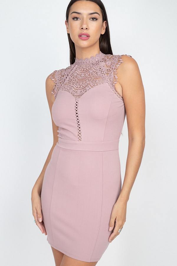 Sleeveless Lace Mini Dress - AM APPAREL