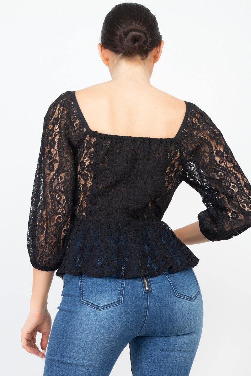 Smock Waist Lace Embroidered Top - AM APPAREL