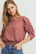 Smocked Band Top With Shirring Puff Sleeve - AM APPAREL