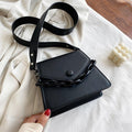 Solid Color Thick Chain Small PU Leather Crossbody Bag - AM APPAREL