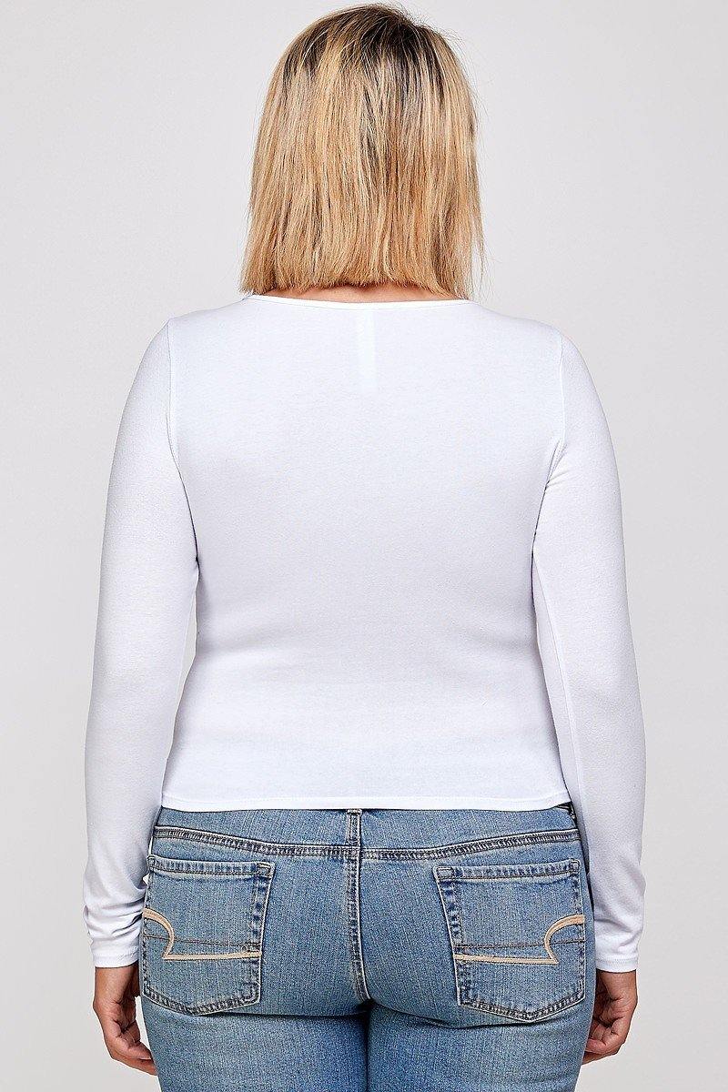 Solid Round Neck Top, With Long Sleeves, And Cut-out Detail - AM APPAREL