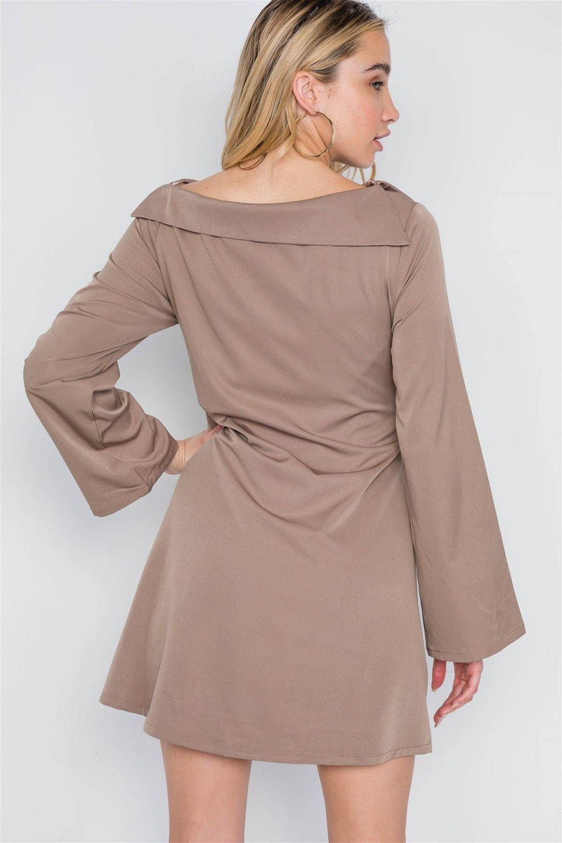 Straight Neck Solid Front-tie Dress - AM APPAREL
