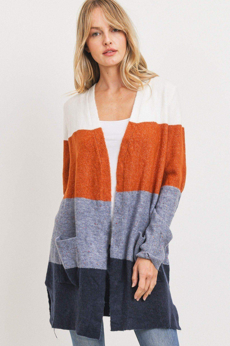 Striped Print Open Front Cardigan - AM APPAREL