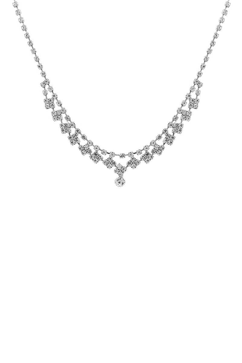 Stylish Rhinestone Design Crystal Necklace - AM APPAREL