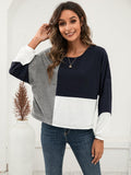 Three-Tone Color Block Dropped Shoulder Long Sleeve Tee - AM APPAREL
