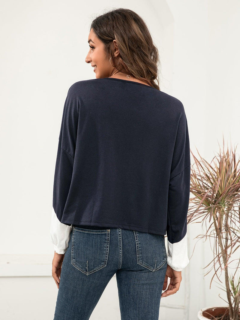 Three-Tone Color Block Dropped Shoulder Long Sleeve Tee - AM APPAREL