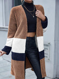 Tricolor Open Front Fuzzy Longline Cardigan - AM APPAREL