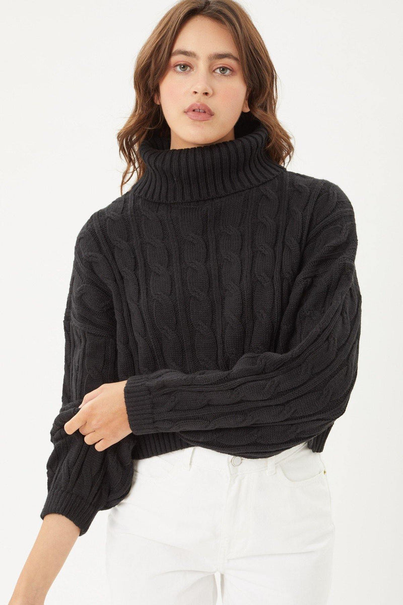 Turtle Neck Loose Fit Cable Knit Sweater - AM APPAREL