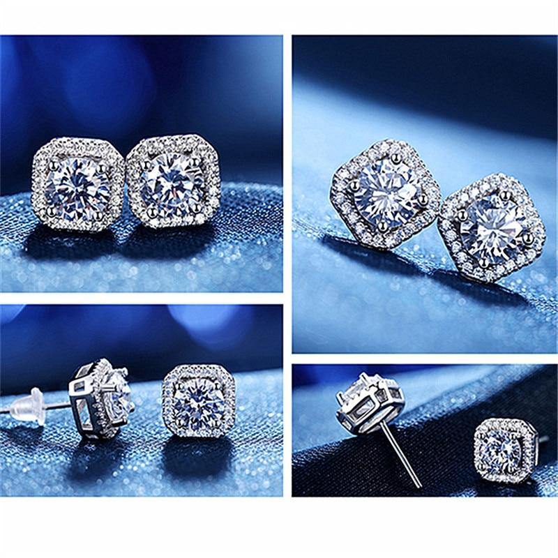 Unisex Cubic Zirconia Square Stone Earring - AM APPAREL