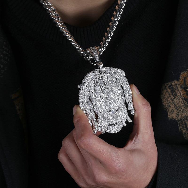 Unisex Iced Out Bling Male Head Pendant Necklace - AM APPAREL