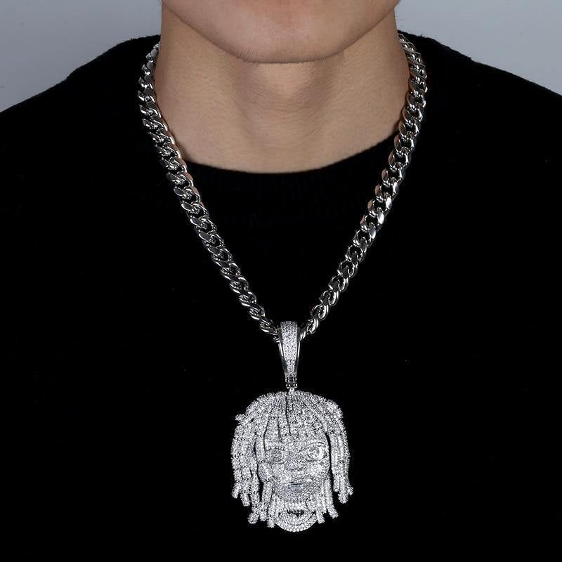 Unisex Iced Out Bling Male Head Pendant Necklace - AM APPAREL