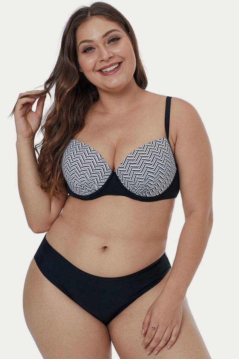 Waves Print Plus Size Bikini Set - AM APPAREL