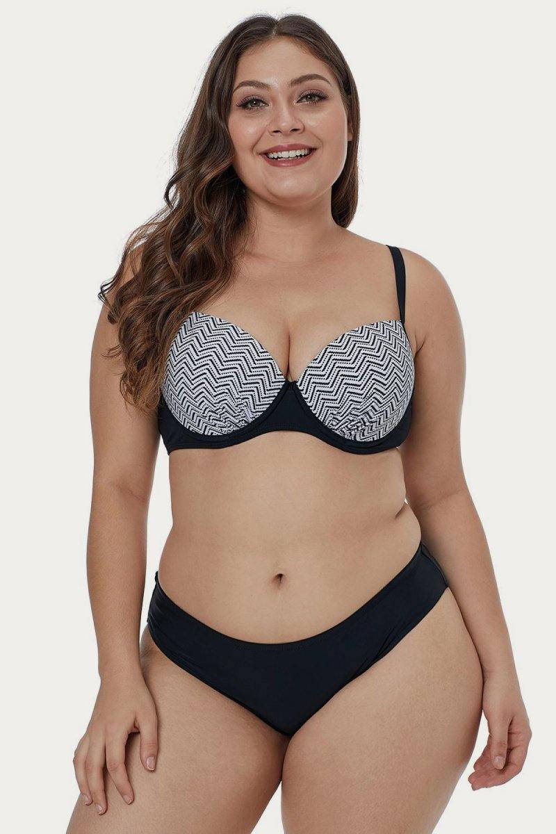 Waves Print Plus Size Bikini Set - AM APPAREL