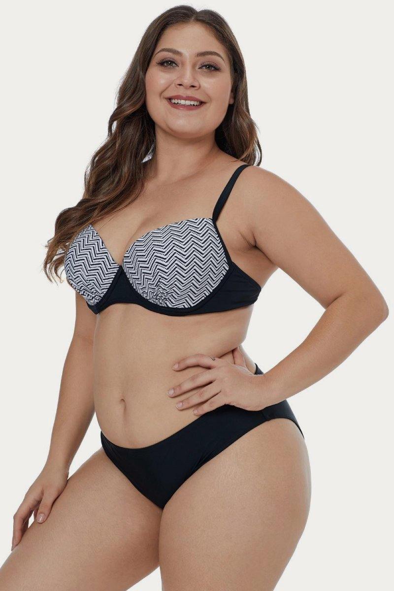 Waves Print Plus Size Bikini Set - AM APPAREL