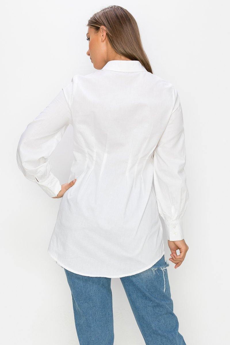 White Pleated Solid Top - AM APPAREL
