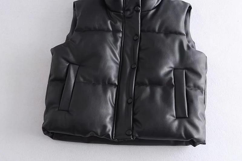 Women's Black Warm Faux Leather Vest - AM APPAREL