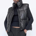 Women's Black Warm Faux Leather Vest - AM APPAREL