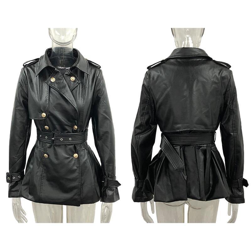 Women's Down Collar High Faux Leather Coats - AM APPAREL