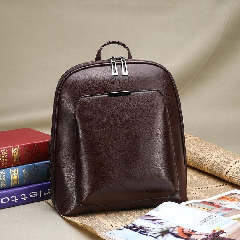 Women's Faux Leather Large Capacity Vintage Backpack - AM APPAREL