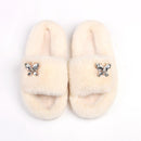 Women's Furry Slides W/ Butterfly Detail - AM APPAREL