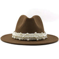 Women's Wool Jazz Fedora Hats W/ Beaded Ribon - AM APPAREL