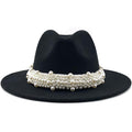 Women's Wool Jazz Fedora Hats W/ Beaded Ribon - AM APPAREL