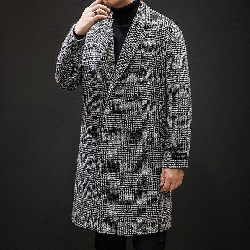 YASUG Casual Double-Breasted Mens Wool Trench Coat - AM APPAREL