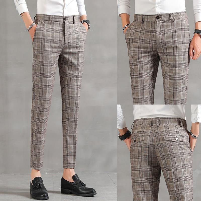 YASUG Men's Plaid Business Ankle Length Pants - AM APPAREL